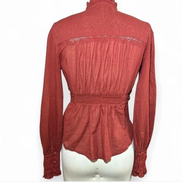 Free People Rust Lace Button-Up Blouse - Picture 5 of 7